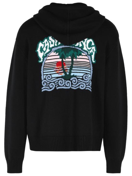 26FW 카사블랑카 후드 티셔츠 M PF26 KW 1430 01MERINO PALM TREE EMBLEM Black - CASABLANCA