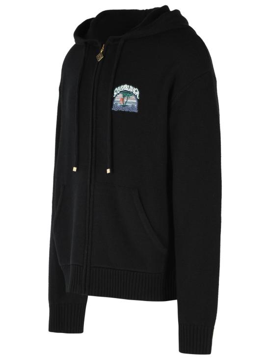 26FW 카사블랑카 후드 티셔츠 M PF26 KW 1430 01MERINO PALM TREE EMBLEM Black - CASABLANCA