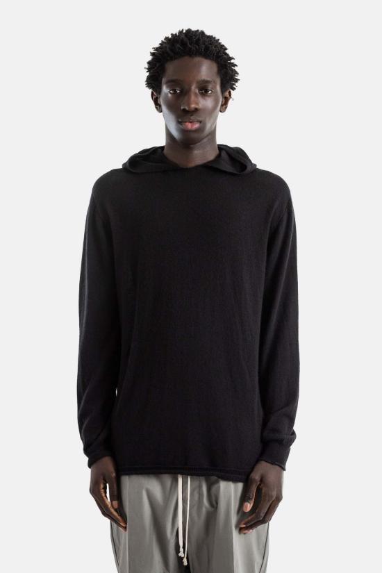  릭 오웬스 긴팔 티셔츠 오버사이즈 블랙 울 후드티 - RICK OWENS