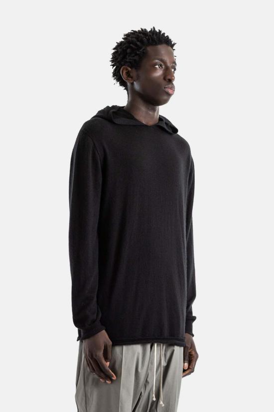  릭 오웬스 긴팔 티셔츠 오버사이즈 블랙 울 후드티 - RICK OWENS