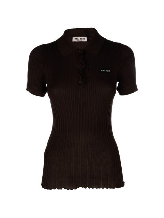 26FW 미우미우 포인텔 디테일 실크 니트 폴로 셔츠 MML06U 191XF0324 BROWN