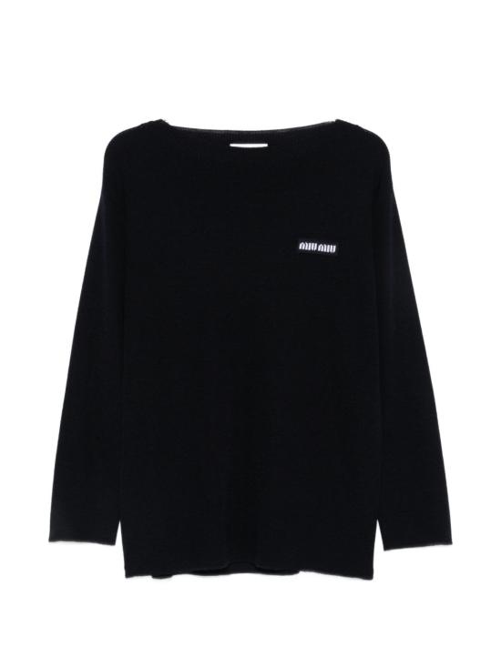 26FW 미우미우 로고 울 보트넥 스웨터 MML06W 1903F0008 NAVY