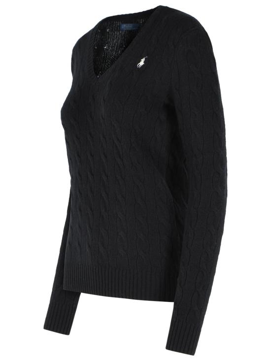 26FW 폴로 랄프로렌 포니 로고 자수 케이블 니트 v넥 스웨터 211971866005 Black - POLO RALPH LAUREN