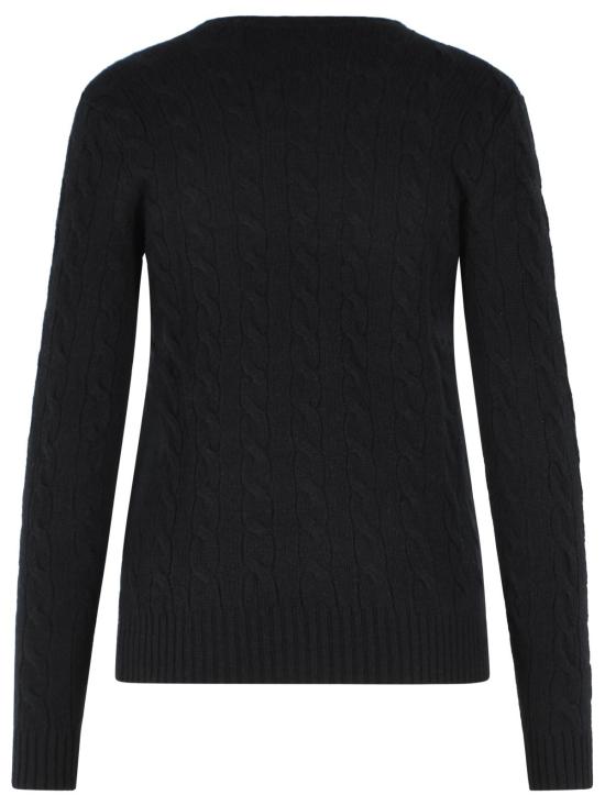 26FW 폴로 랄프로렌 포니 로고 자수 케이블 니트 v넥 스웨터 211971866005 Black - POLO RALPH LAUREN