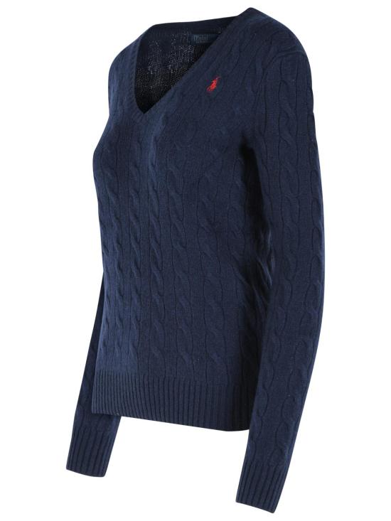 26FW 폴로 랄프로렌 포니 로고 자수 케이블 니트 v넥 스웨터 211971866003 Navy - POLO RALPH LAUREN