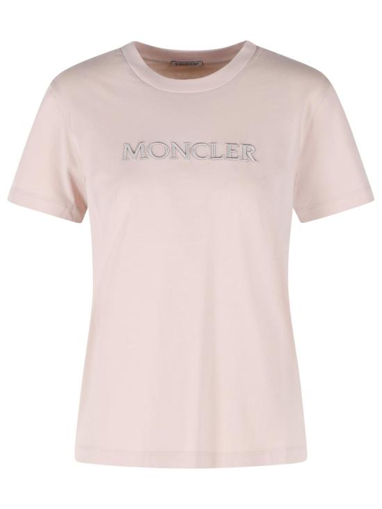 26FW 몽클레어 자수 토널 로고 코튼 티셔츠 093 8C000 21 89AUO50X Pink