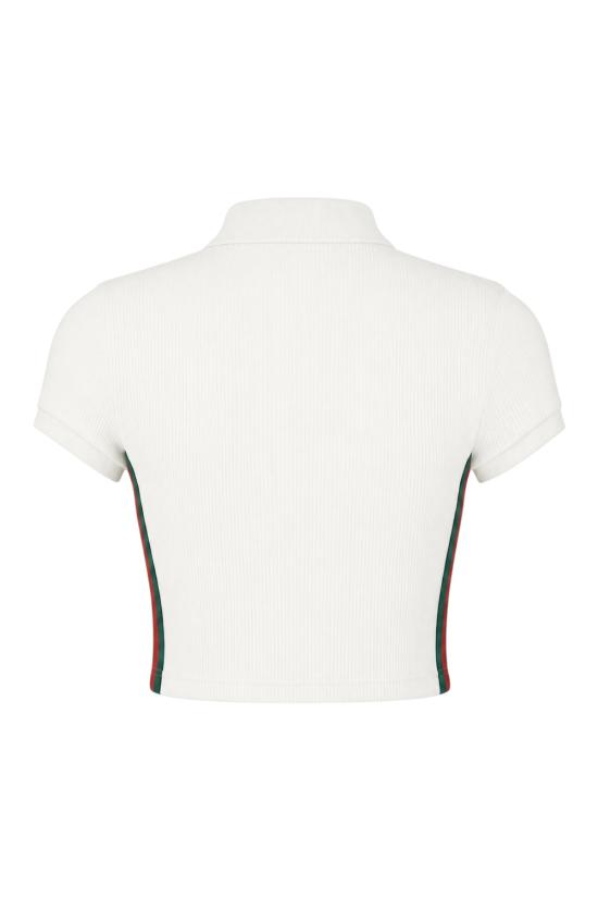 26FW 구찌 웹 리브 코튼 저지 폴로 셔츠 875665XJHYN 9000 Bianco - GUCCI