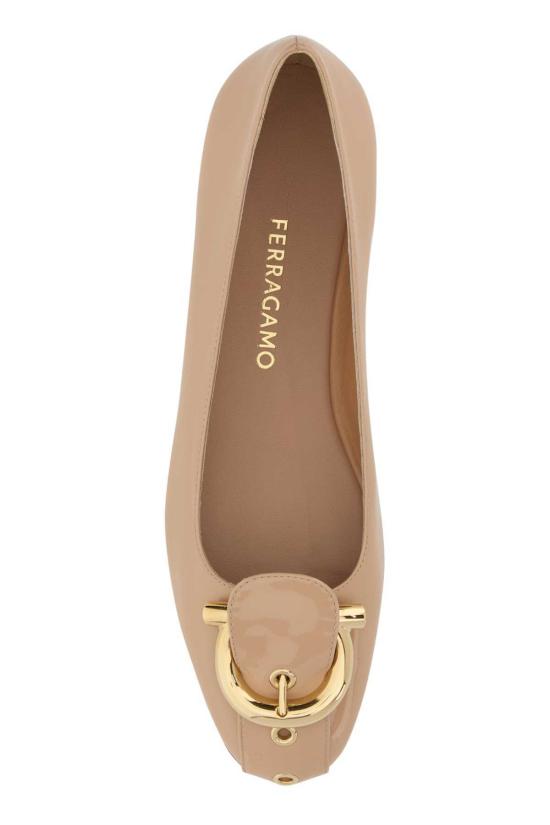  살바토레 페라가모 플랫 슈즈 페라가모 스킨 핑크 레더 옥사이드 발레리나 슈즈 - SALVATORE FERRAGAMO