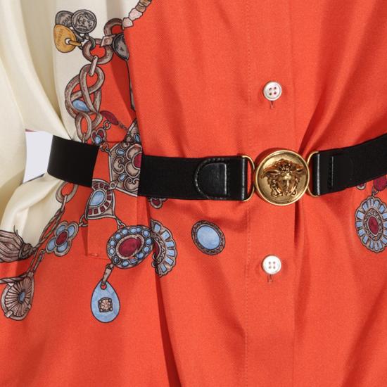 26FW 베르사체 미디 원피스 1025495 1A186365O360 ORANGE WHITE GOLD - VERSACE