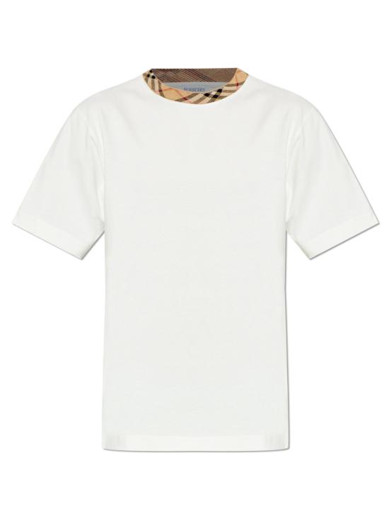 26FW 버버리 체크 트리밍 코튼 티셔츠 8125510 B7078 WHITE