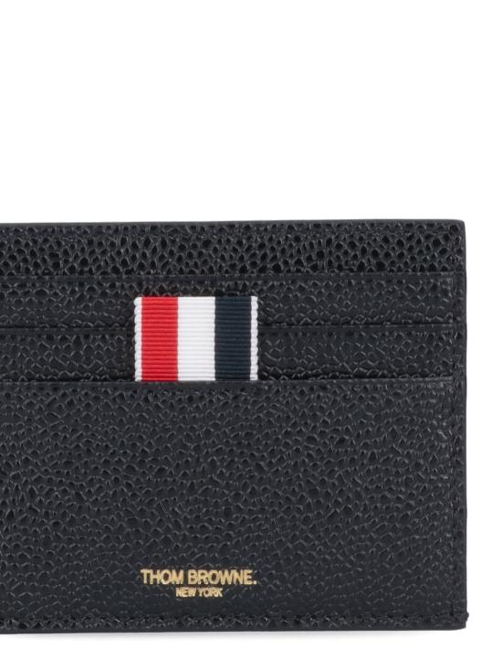 26FW 톰브라운 페블 그레인 레더 스트라이프 노트 카드 홀더 MAW031L 00198 Black - THOM BROWNE