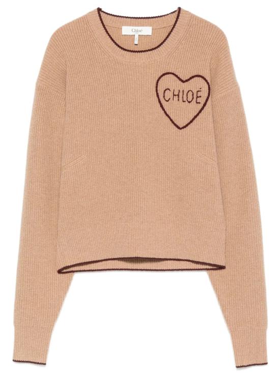 26FW 끌로에 기퓌르 레이스 울 캐시미어 크롭 스웨터 CH26AMP41710 218 BLEACHED BROWN