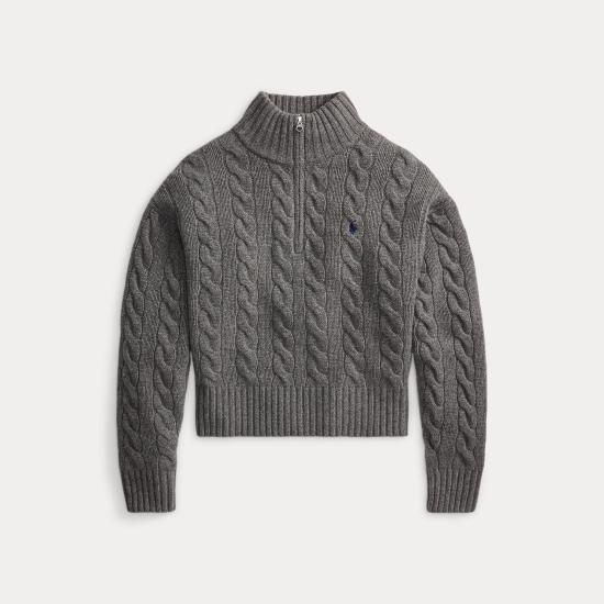 26FW 랄프 로렌 스웨터 Lana con Mezza Zip Grigio 소재의 Maglia a Trecce - RALPH LAUREN