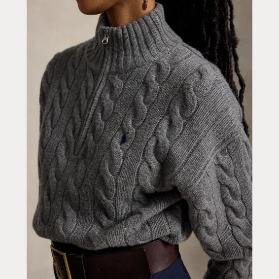 26FW 랄프 로렌 스웨터 Lana con Mezza Zip Grigio 소재의 Maglia a Trecce - RALPH LAUREN