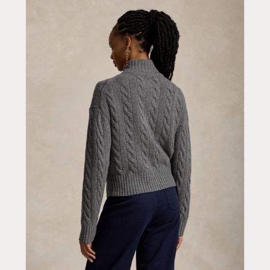 26FW 랄프 로렌 스웨터 Lana con Mezza Zip Grigio 소재의 Maglia a Trecce - RALPH LAUREN