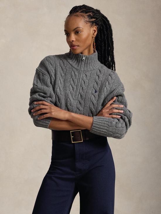26FW 랄프 로렌 스웨터 Lana con Mezza Zip Grigio 소재의 Maglia a Trecce