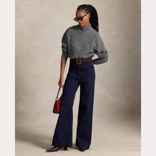 26FW 랄프 로렌 스웨터 Lana con Mezza Zip Grigio 소재의 Maglia a Trecce - RALPH LAUREN