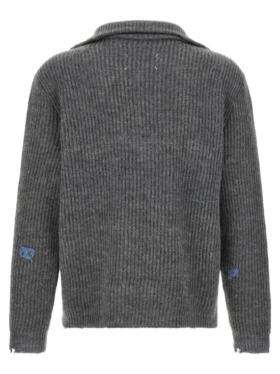 26FW 마르지엘라 집업 니트 스웨터 수선, 스웨터 및 가디건 (회색) - MAISON MARGIELA