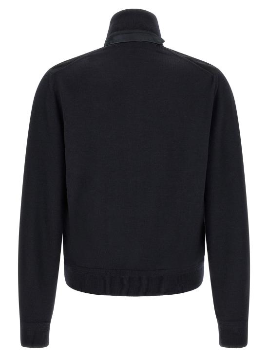 26FW 톰포드 집업 니트 두 가지 소재로 만든 카디건 스웨터 및 카디건 (블루) - TOMFORD