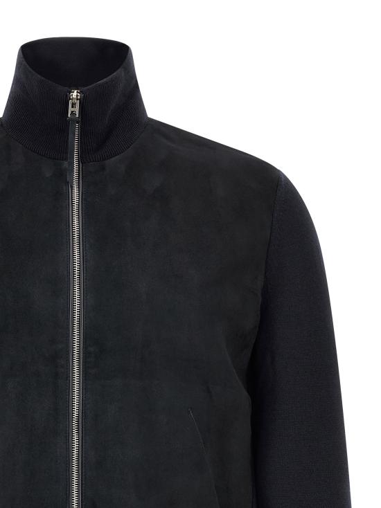 26FW 톰포드 집업 니트 두 가지 소재로 만든 카디건 스웨터 및 카디건 (블루) - TOMFORD