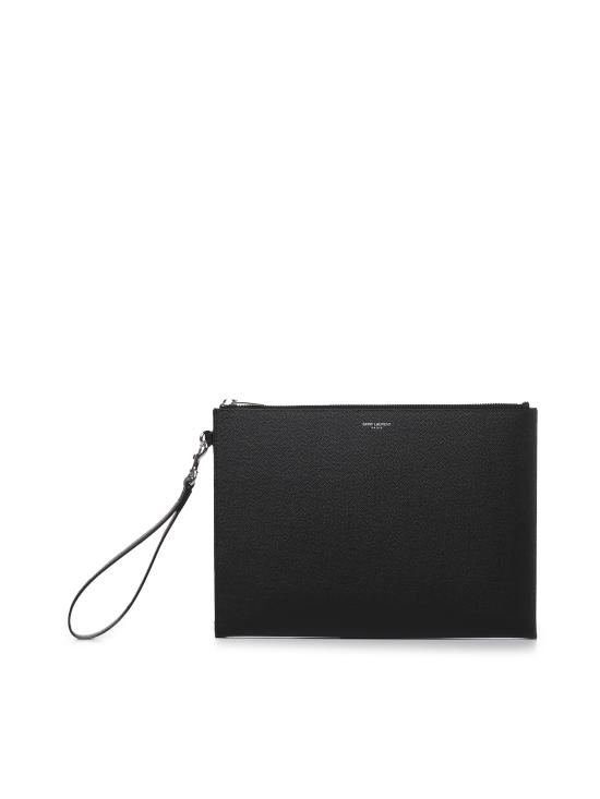 26FW 생로랑 엠보스 레더 파리 지퍼 태블릿 홀더 683865 BTY0N1000 BLACK