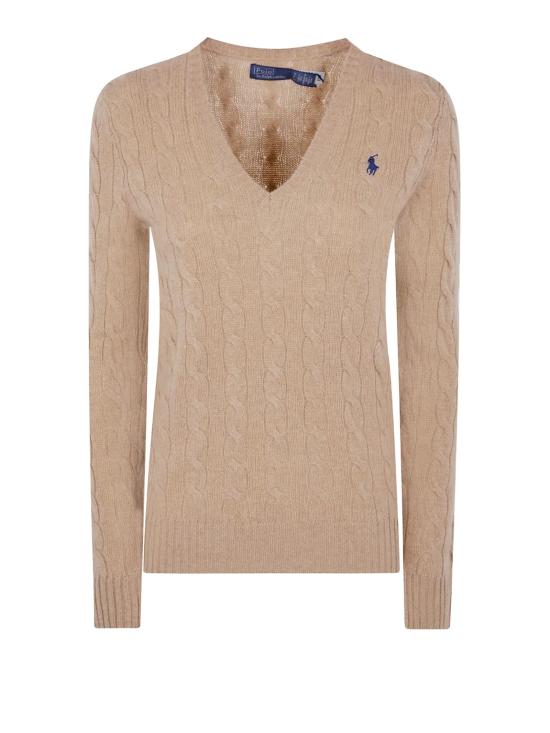 26FW 폴로 랄프로렌 포니 로고 자수 케이블 니트 v넥 스웨터 211971866 002 COLLECTION CAMEL MELANGE
