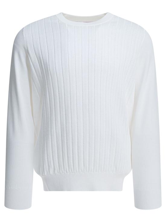26SS 브루넬로 쿠치넬리 코튼 텍스처드 립 니트 스웨터 M29204000C2723X WHITE