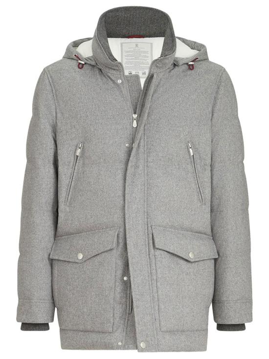 26FW 브루넬로 쿠치넬리 본디드 울 플란넬 탈부착 후드 다운 자켓 MM4701823 CF427 GREY