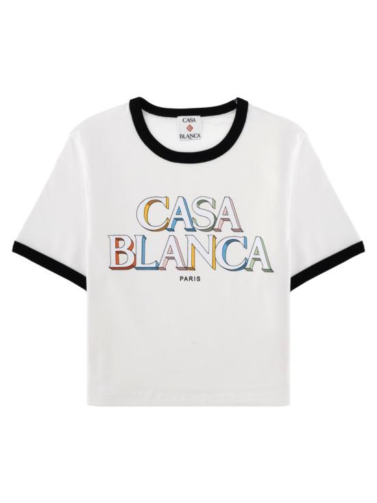 26FW 카사블랑카 반팔 티셔츠 WPF26JTS010 023DSTACKEDLOGO WHITE