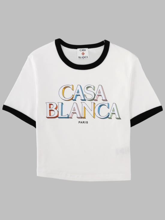 26FW 카사블랑카 반팔 티셔츠 WPF26JTS010 023DSTACKEDLOGO WHITE - CASABLANCA