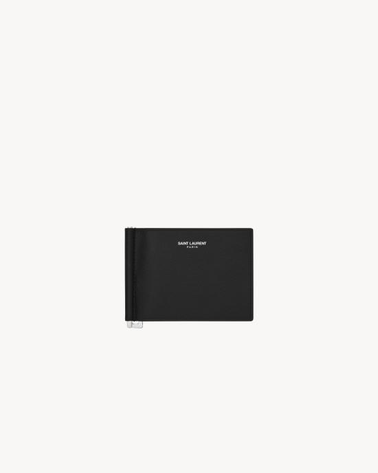 26SS 생로랑 그랑 드 뿌드르 엠보스드 레더 빌 클립 지갑 378005BTY0N 1000 NERO