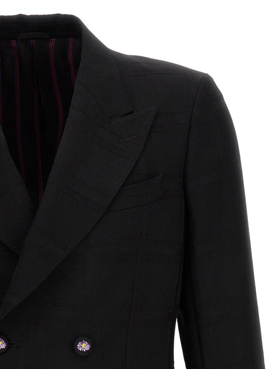  에트로 수트 자켓 체크 더블 브레스트 블레이저 블랙 - ETRO