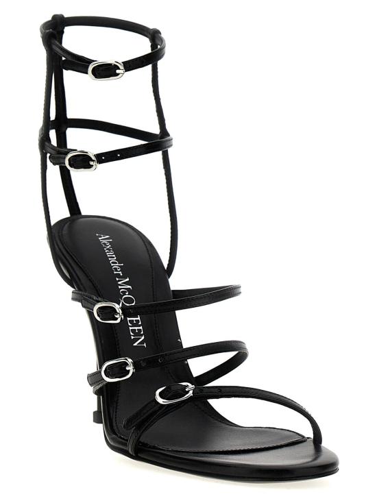  알렉산더 맥퀸 샌들 램스킨 스틸레토 힐  블랙 - ALEXANDER MCQUEEN