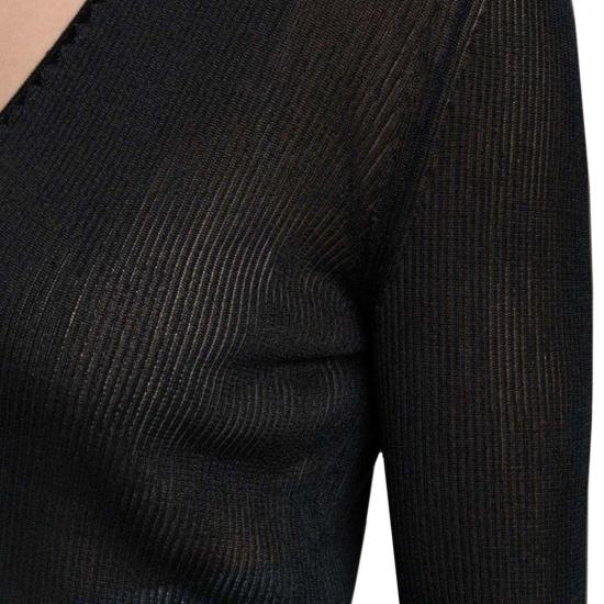  톰포드 긴팔 티셔츠 톰 포드 폴리아미드 소재 긴팔 브이넥 골지 탑 블랙 - TOMFORD