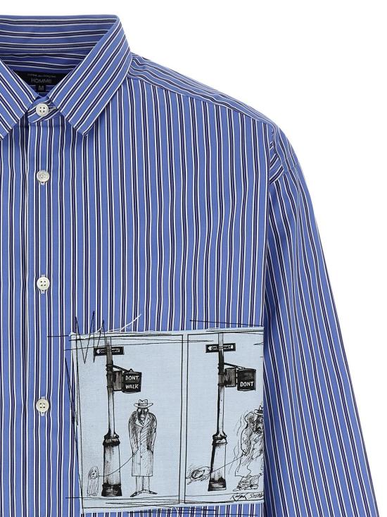  꼼데가르송 긴팔 티셔츠 Comme Des Garçons 스트라이프 코튼 포플린 셔츠 블루 - COMME DES GARCONS