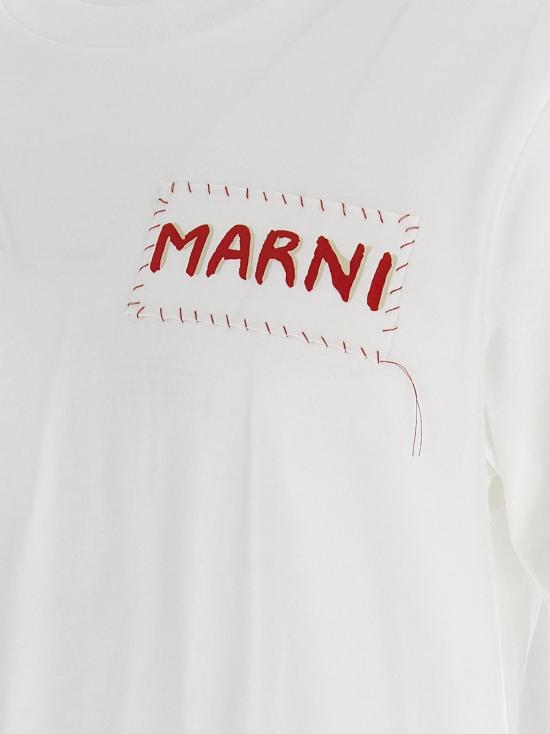  마르니 반팔 티셔츠 로고 패치 크루넥 티셔츠 화이트 - MARNI