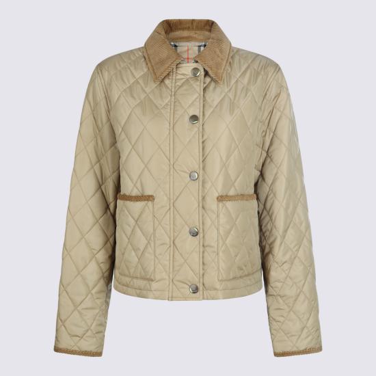 26FW 버버리 크롭 퀄티드 나일론 자켓 8107466 C1544 FLAX SAND IP CHECK - BURBERRY