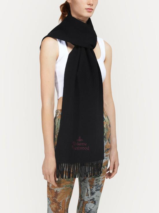 26FW 비비안웨스트우드 자수 로고 머플러 81030007W00Q7 N401 BLACK - VIVIENNE WESTWOOD