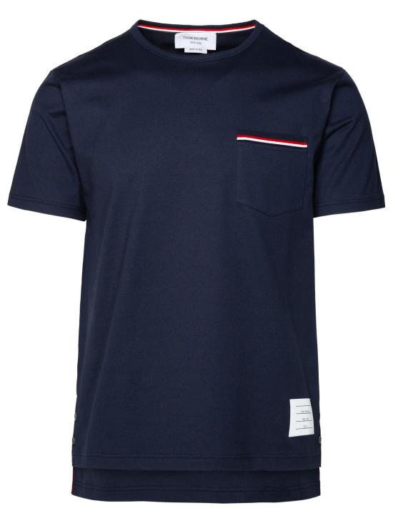 26FW 톰브라운 미디움 웨이트 저지 팁 포켓 크루넥 티셔츠 MJS010A 01454415 Navy