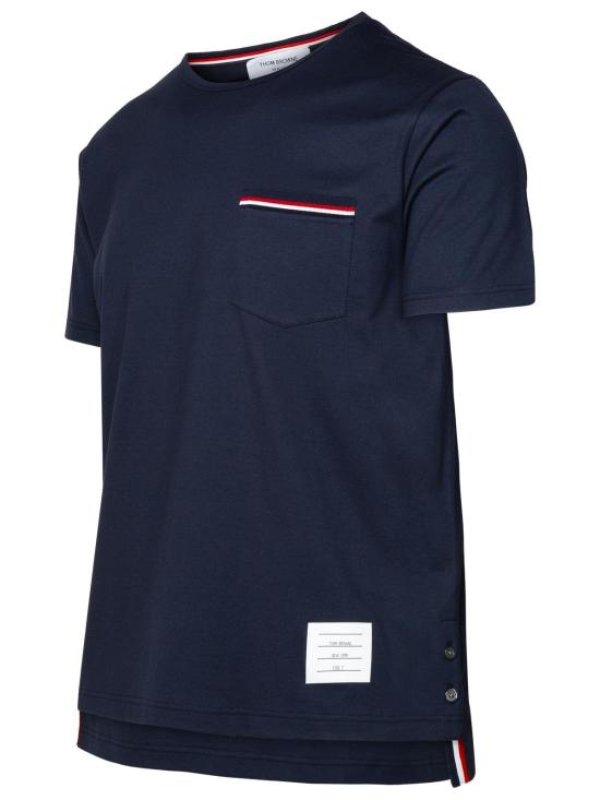 26FW 톰브라운 미디움 웨이트 저지 팁 포켓 크루넥 티셔츠 MJS010A 01454415 Navy - THOM BROWNE