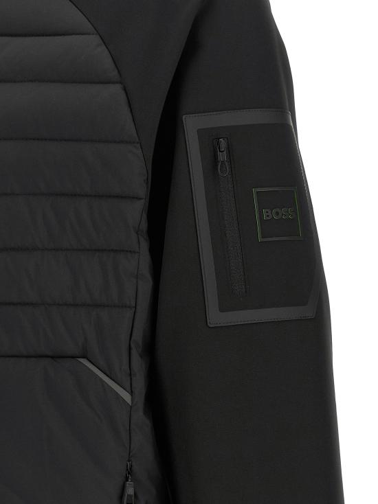 26FW 휴고보스 숏패딩 두 가지 소재로 제작된 후드티 블랙 - HUGO BOSS