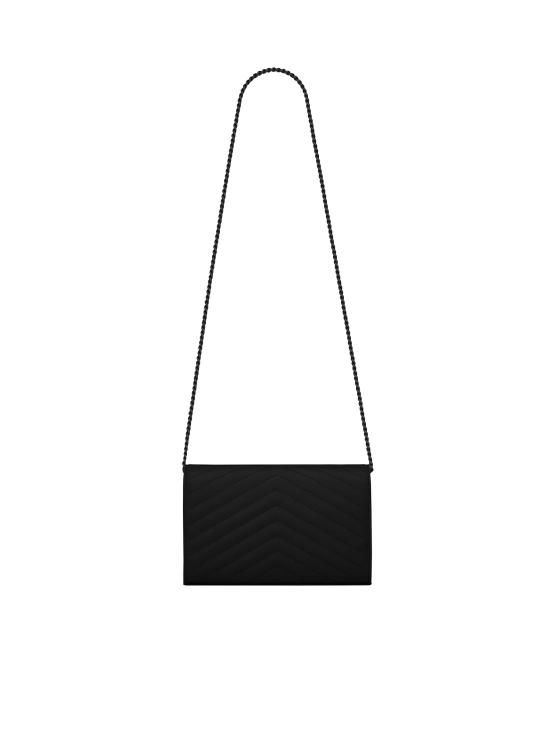 26FW 생로랑 그랑 드 뿌드르 엠보스드 레더 카산드라 마틀라세 체인 지갑 377828 BOW081000 BLACK - SAINT LAURENT