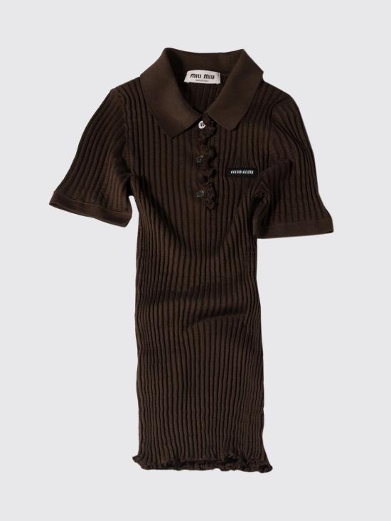 26FW 미우미우 포인텔 디테일 실크 니트 폴로 셔츠 MML06U191X F0324 Brown