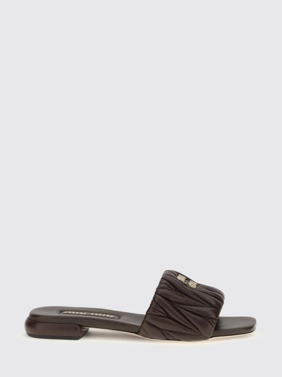 26FW 미우미우 마테라쎄 나파 가죽 슬라이드 5XX605F01088T F0NBL Brown