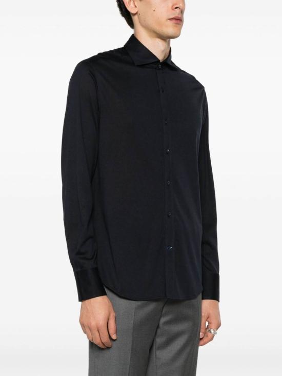  브루넬로 쿠치넬리 스프레드 칼라 경량 저지 셔츠 MH8366686C4425 DARK BLUE - BRUNELLO CUCINELLI