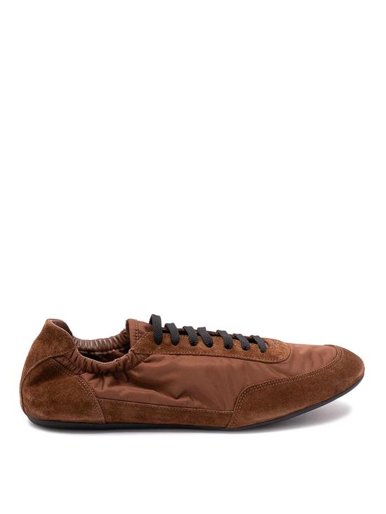 26SS 프라다 컬랩스 리나일론 앤 스웨이드 엘라스티사이즈 스니커즈 2EG479D7CFG001F0BW5 BROWN