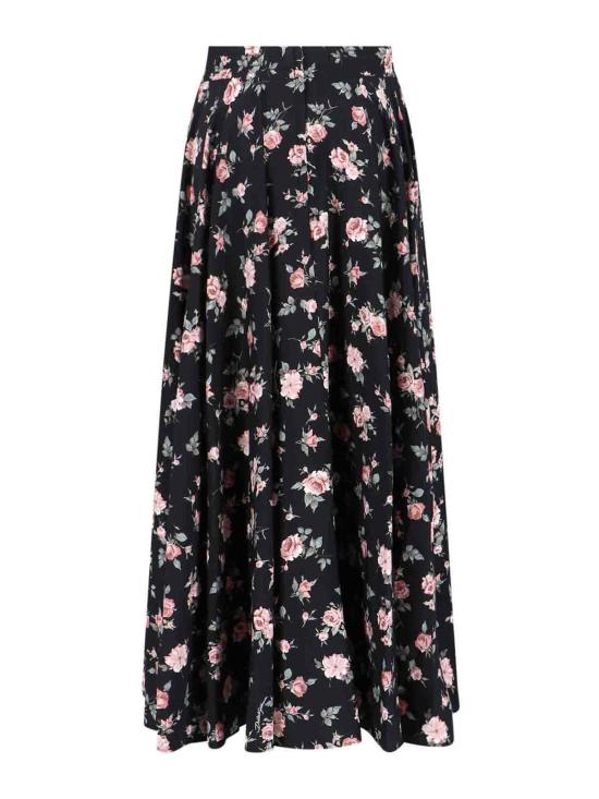 26SS 돌체앤가바나 빈티지 로즈 프린트 샤무스 서클 스커트 F4DBGTFSA8CHN5XQ BLACK - DOLCE & GABBANA