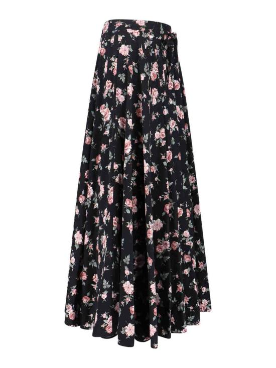 26SS 돌체앤가바나 빈티지 로즈 프린트 샤무스 서클 스커트 F4DBGTFSA8CHN5XQ BLACK - DOLCE & GABBANA