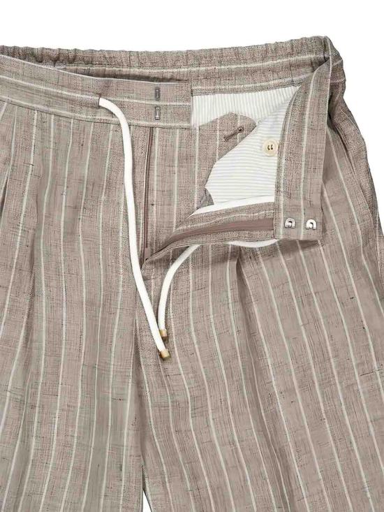 25FW 브루넬로 쿠치넬리 린넨 트윌 스트라이프 트라우저 MZ412E1710C6184 BROWN - BRUNELLO CUCINELLI