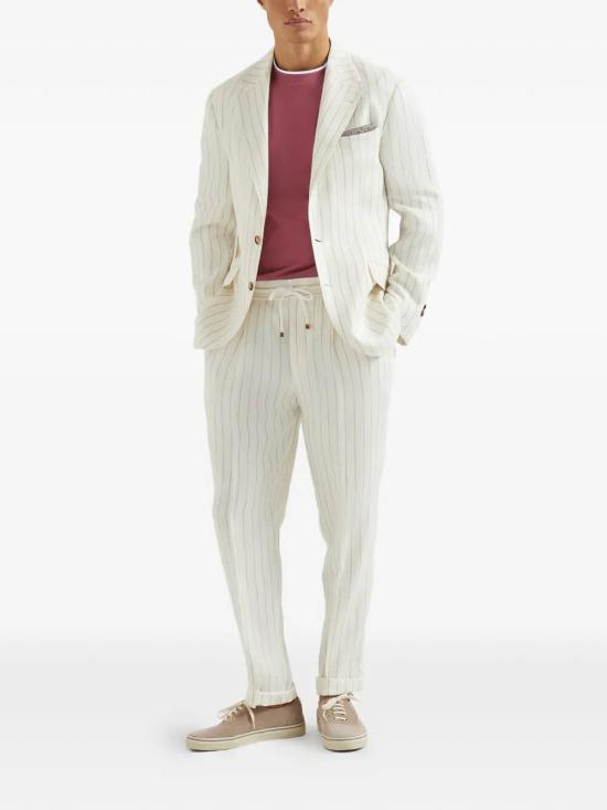 25FW 브루넬로 쿠치넬리 린넨 트윌 스트라이프 트라우저 MZ412E1710C6190 WHITE - BRUNELLO CUCINELLI